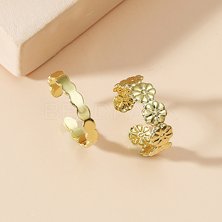 2Pcs Adjustable Retro Iron Flower Cuff Toe Ring Sets II7704-1