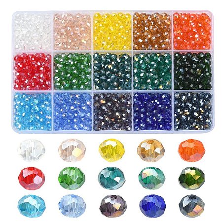 1200Pcs 15 Colors Electroplate Glass Beads Strands EGLA-YW0001-53-1