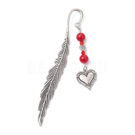 Valentine's Day Alloy Heart Pendant Bookmarks AJEW-JK00270-04-1