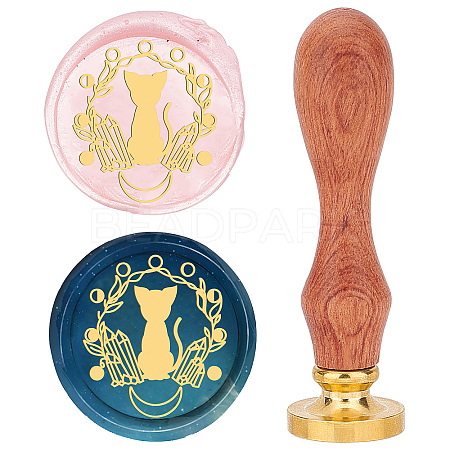 Brass Wax Seal Stamps with Wood Handle AJEW-WH0412-0044-1