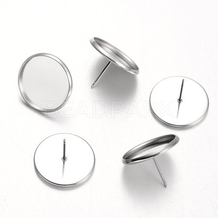 Tarnish Resistant Flat Round 304 Stainless Steel Stud Earring Settings STAS-M227-16mm-1