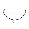 Clear Cubic Zirconia Moon Pendant Necklace with Natural Black Onyx Beaded Chains for Women NJEW-JN04271-01-4