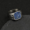 304 Stainless Steel with Natural Lapis Lazuli Finger Rings FS-WG06E27-29-1