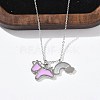 304 Stainless Steel Pearl Pink Enamel & Natural White Shell Pendant Unicorn Rainbow Pendant Necklaces for Women NJEW-M101-02P-3