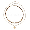 Tree of Life 304 Stainless Steel Pendant Cable Chain and Natural Tiger Eye Rectangle Round Beaded Double Layer Necklaces NJEW-JN05713-4