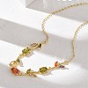Brass Pave Cubic Zirconia Rose Flower Link Cable Chain Necklaces for Women NJEW-C121-05B-05G-3