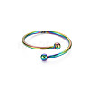 Rainbow Color 304 Stainless Steel Double Beaded Thin Open Cuff Rings RJEW-N038-048M-1