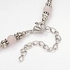 Brass Tube Beads & Natural Rose Quartz Beaded Necklaces X-NJEW-JN01193-02-3