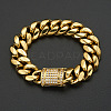 Stainless Steel Curb Chain Bracelet with Rhinestone Clasps WG84387-02-3
