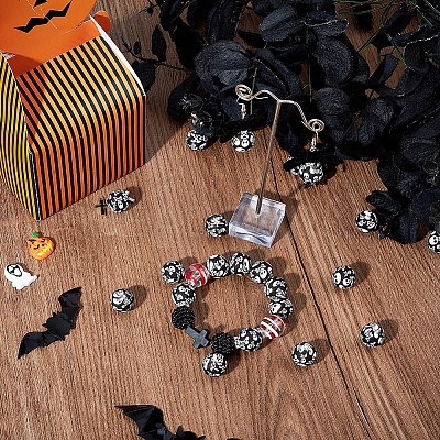 50Pcs Halloween Theme Printed Round Silicone Focal Beads SIL-SC0001-90-1
