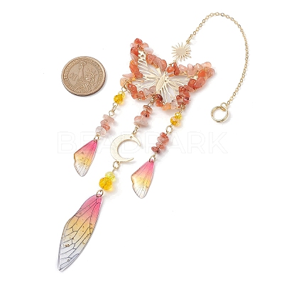 Natural Carnelian and Resin Pendant Decorations HJEW-TA00134-03-1
