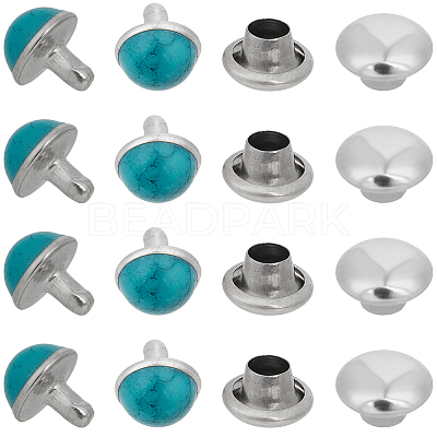 100Pcs Brass with Synthetic Turquoise Rivets KK-CL0001-01B-1