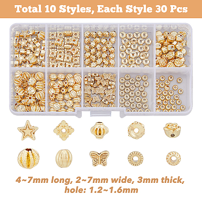300Pcs 10 Styles Barrel Plating Alloy Beads FIND-DC0002-88-1