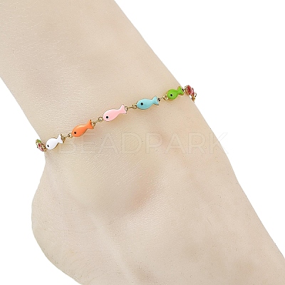 304 Stainless Steel Enamel Link Chains Anklets for Women SA-AJEW-AN00842-1