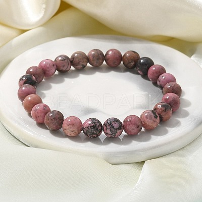 Natural Rhodonite Beads Stretch Bracelets X-BJEW-F380-01-B16-1