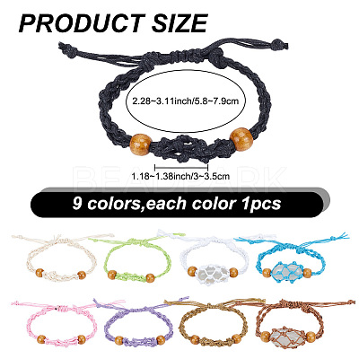 9Pcs 9 Colors Waxed Cotton Cord Braided Bracelets BJEW-PH0004-34B-1