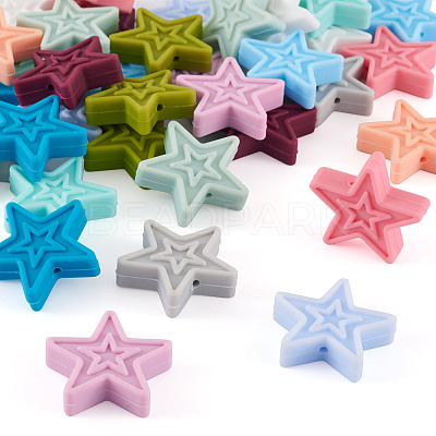 48Pcs 12 Colors Star Silicone Beads SIL-TA0001-56-1