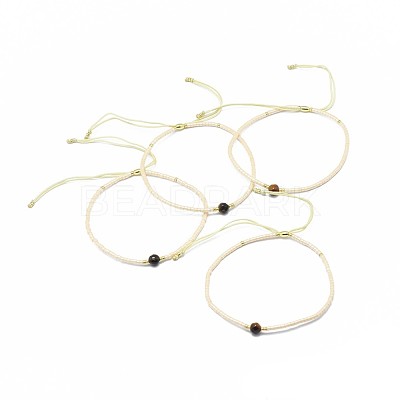 Adjustable Natural Tiger Eye Braided Bead Bracelets BJEW-F391-A09-1