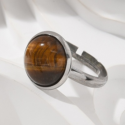Half Round Natural Tiger Eye Finger Rings X-RJEW-M062-01P-08-1