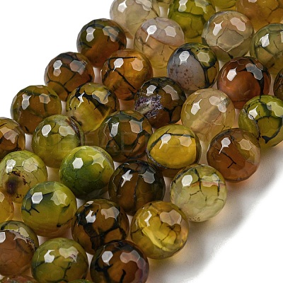 Faceted Natural Dragon Veins Agate Beads Strands G-F447-12mm-L05-1
