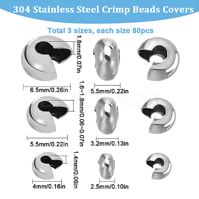 240Pcs 3 Style 304 Stainless Steel Crimp Beads Covers STAS-SC0005-86-1