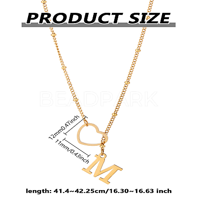 1Pc Letter & Heart Stainless Steel Lariat Necklaces for Women NJEW-LP0002-87G-M-1