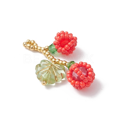 Glass Seed Beaded Berries & Leaf Pendants PALLOY-MZ01114-01-1