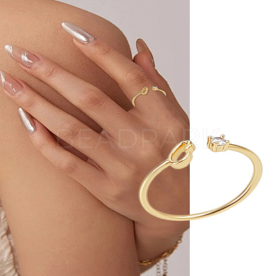 1Pc Letter Brass Rhinestone Open Cuff Rings for Women AJEW-LP0004-47C-G-1