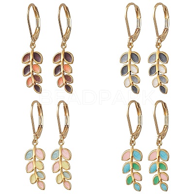 Leaf 304 Stainless Steel Enamel Leverback Earrings EJEW-JE06261-1