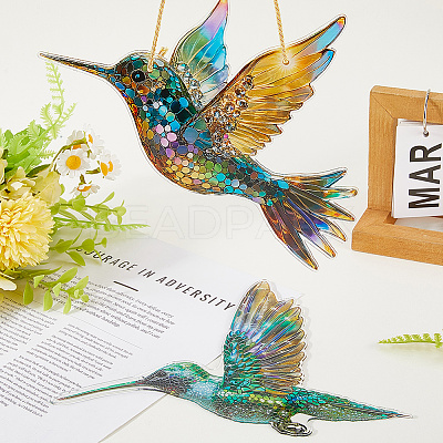2Pcs 2 Styles Acrylic Bird Hanging Suncatchers HJEW-CN0001-32-1
