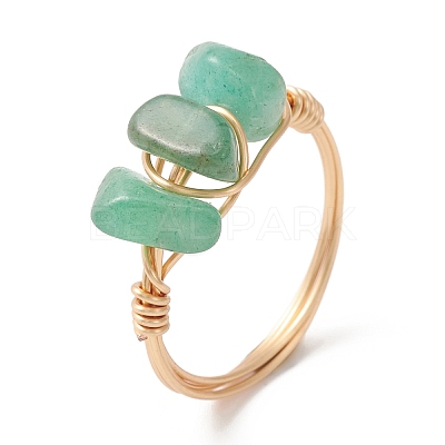 Natural Mixed Gemstone Chips Beaded Finger Rings RJEW-JR00582-1