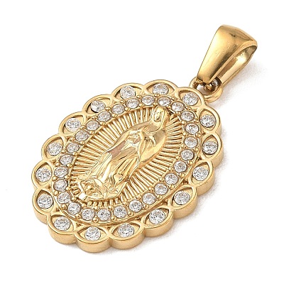 304 Stainless Steel Micro Pave Clear Cubic Zirconia Pendants CU-CBAF0F8-05A-G-1
