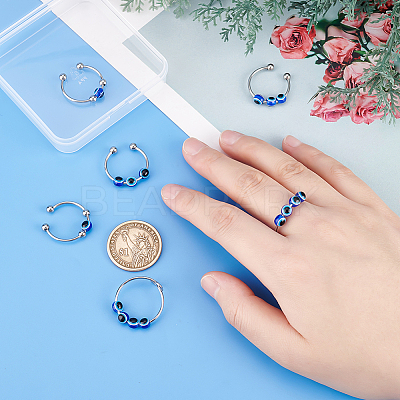 6Pcs 3 Style Resin Evil Eye Spinning Beaded Open Cuff Rings Set RJEW-PH0001-10-1