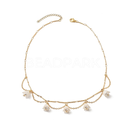 Shell Pearl & Acrylic Flower Bib Pendant Necklaces NJEW-TA00169-1