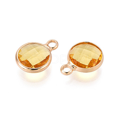 Golden Tone Brass Glass Charms GLAA-ZX008-24F-G-1