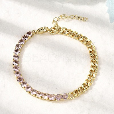 Brass Micro Pave Cubic Zirconia Square Link Chain Bracelets BJEW-L460-005G-1