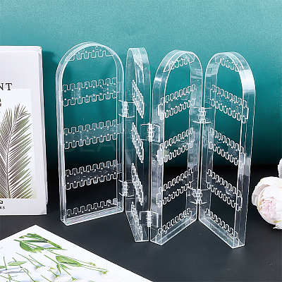 PS Plastic Earring Display Folding Screen Stands with 4 Folding Panels ODIS-WH0043-142A-02-1