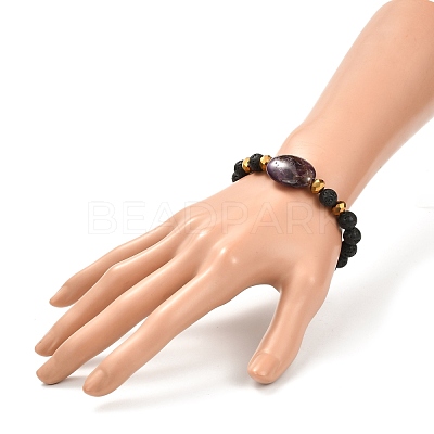 Natural Lava Rock & Oval Mixed Stone Beads Stretch Bracelet BJEW-JB07077-1