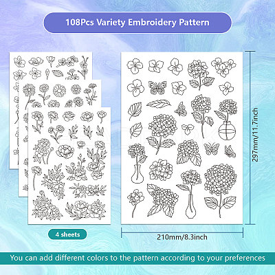 4 Sheets 11.6x8.2 Inch Stick and Stitch Embroidery Patterns DIY-WH0455-052-1