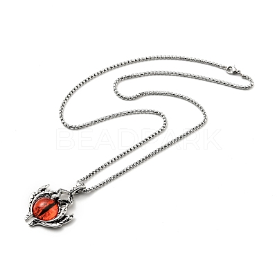 Alloy Bat with Plastic Dragon Eye Pendant Necklace NJEW-B084-02B-1