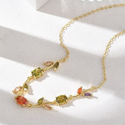 Brass Pave Cubic Zirconia Rose Flower Link Cable Chain Necklaces for Women NJEW-C121-05B-05G-1