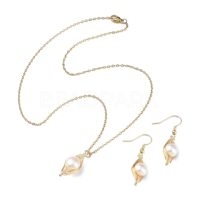 Natural Pearl Pendant Necklace & Dangle Earrings SJEW-JS01276-1