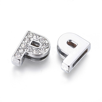 Alloy Initial Slide Charms with Grade A Rhinestones ALRI-R032-P-FF-1