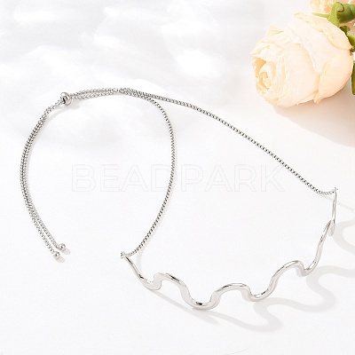 304 Stainless Steel Wavy Line Choker Slider Necklaces NJEW-Z106-01P-1