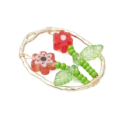 Glass Seed Beaded & Handmade Millefiori Glass Pendants PALLOY-MZ00901-05-1