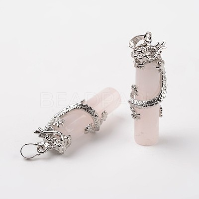 Tube Natural Rose Quartz Pendants X-G-L455-H08-1