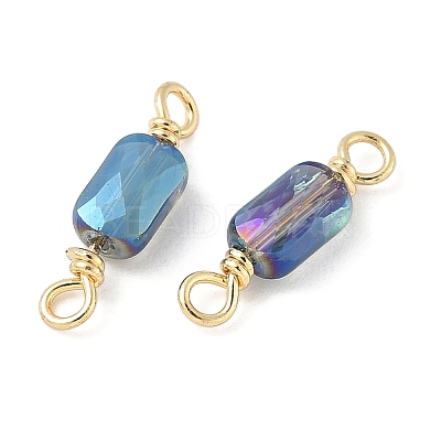 Electroplate Glass Faceted Rectangle Connector Charms KK-C097-05G-05-1