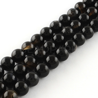 Natural Black Onyx Round Bead Strands X-G-R198-14mm-1