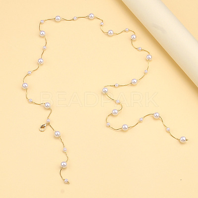 Alloy & Plastic Pearl Round Beaded Tassel Waist Belly Chains for Women FS-WG2A056-01-1