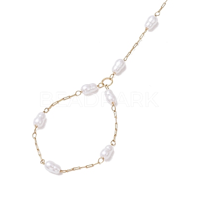Ion Plating(IP) 316 Surgical Stainless Steel Plastic Imitation Pearl Paperclip Chains Finger Ring Bracelets for Women BJEW-JB11771-1